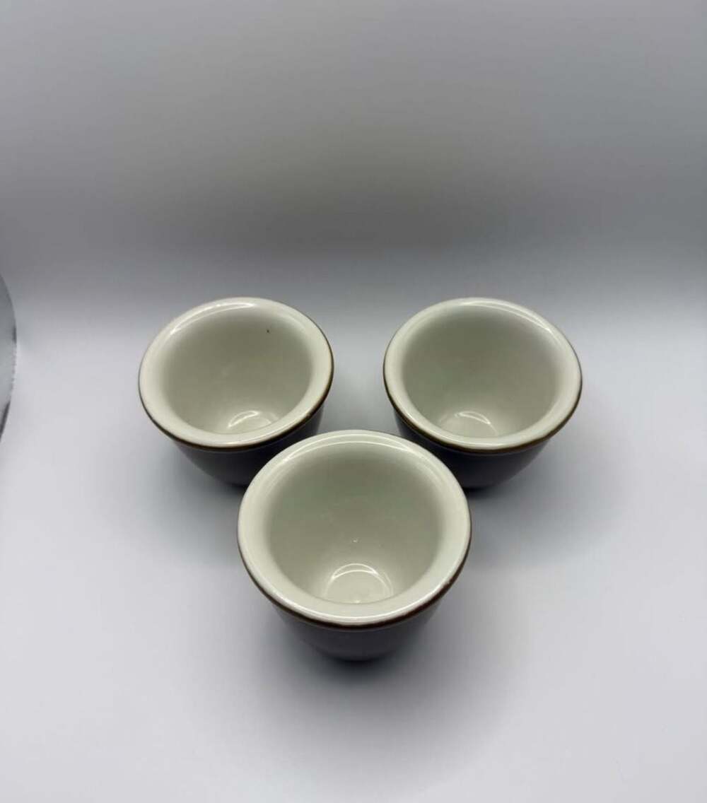Vintage Hall Pottery Brown and White Custard Cups Ramekins Model 362 Set of 3